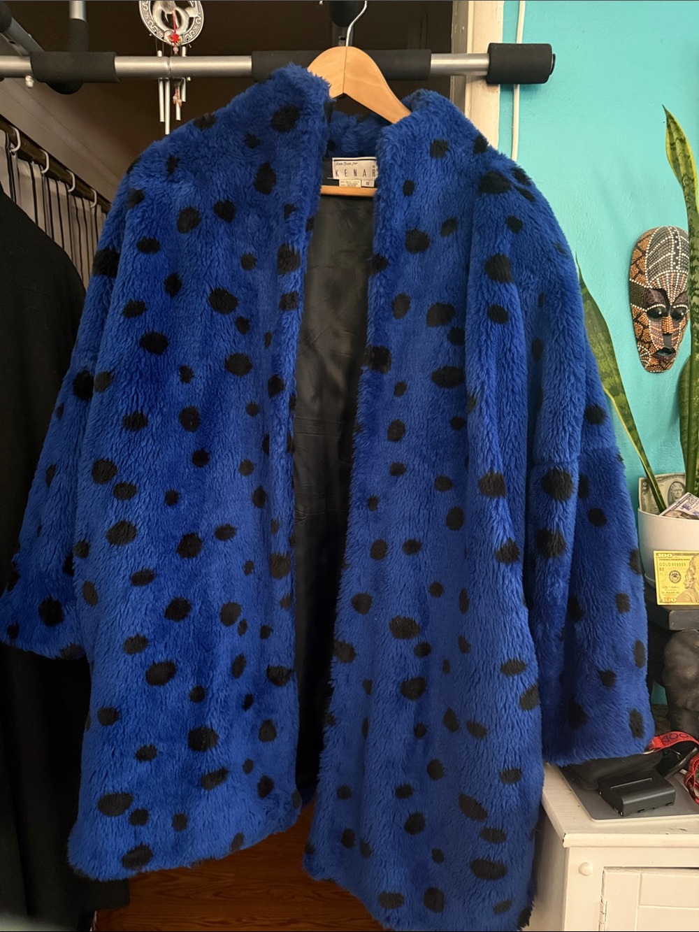 Blue Faux Fur Polka Dot Coat by